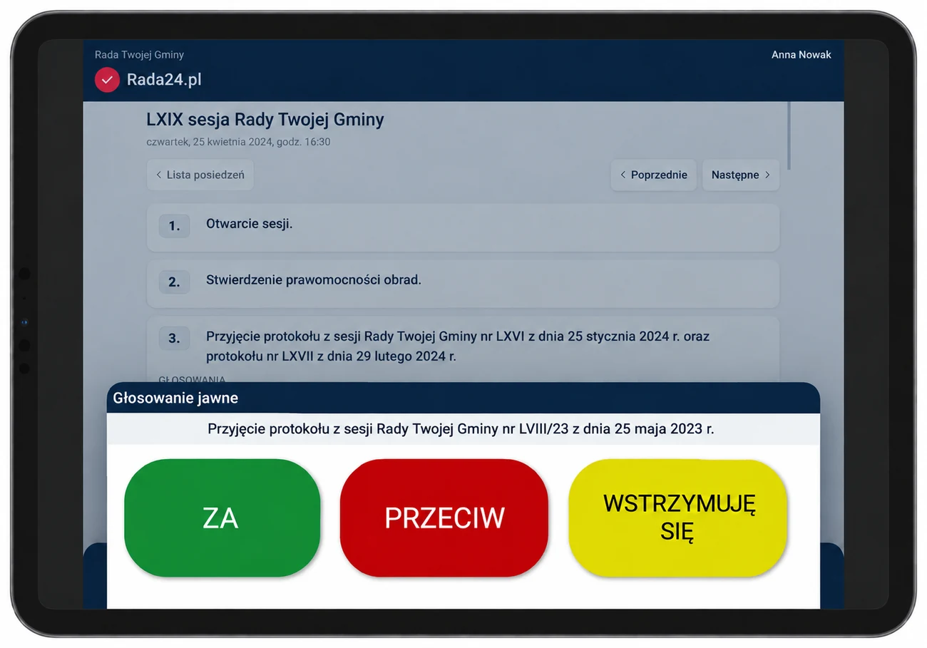 Trzy przyciski oddawania głosu w aplikacji na tablecie